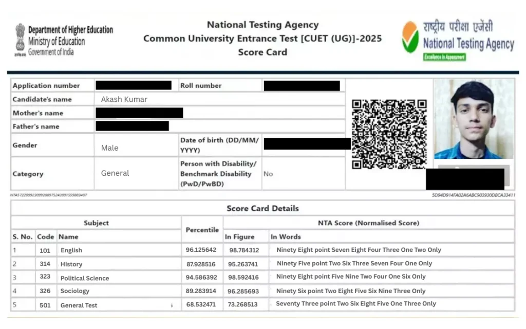 Akash Kumar-CUET Score Card