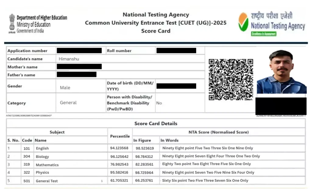 Himanshu- CUET Score Card